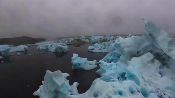 Drone Aerial View of Icebergs in Jokulsarlon Glacial Lagoon in Iceland