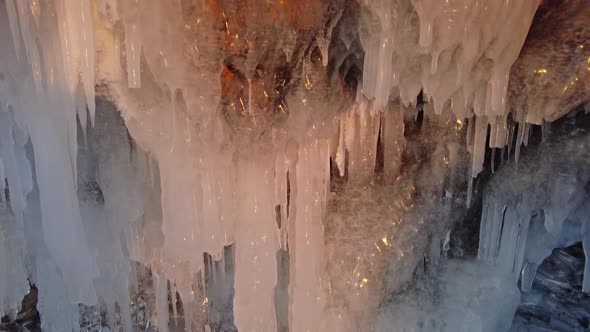 Icicles in Cave on Baikal Lake