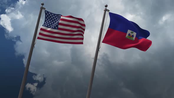 Waving Flags Of The United States And Haiti 4K