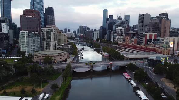 Drone flying over quiet Melbourne city streets during the coronavirus-COVID-19 outbreak in Melbourne