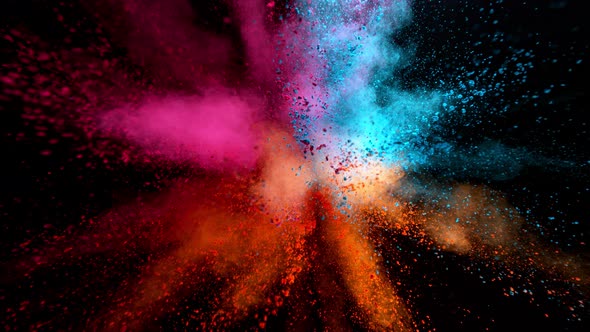 Super Slowmotion Shot of Color Powder Explosion Isolated on Black Background at 1000Fps