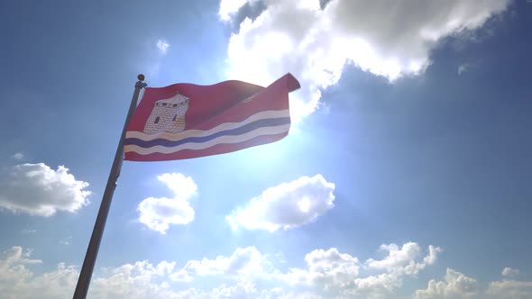 Kingston City Flag (Ontario) on a Flagpole V4