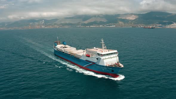 Loaded Dry Bulk Carrier Sailing in Nearshore Waters of the Sea