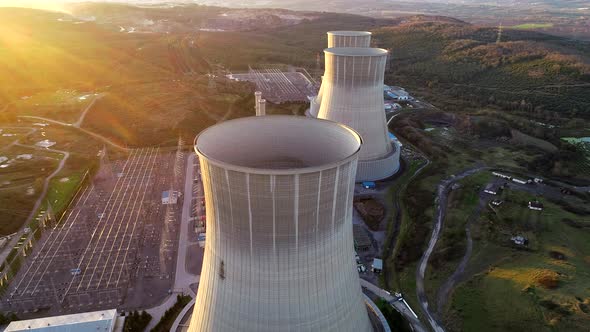 Natural Gas Power Plant At Sunset