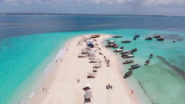 Aerial View of the Paradise Disappearing Island of Nakupenda in Zanzibar Africa