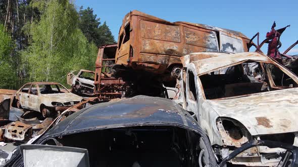 Many Shot and Burnt Cars in the City of Irpen Ukraine After the Russian Invasion During the War