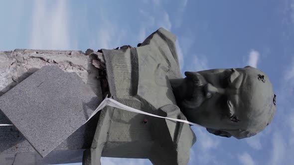 Vertical Video of the Monument to Shevchenko Shot During the War in Ukraine