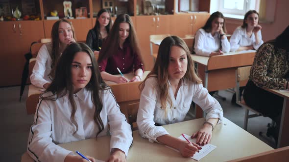 Pupils of the 11Th Grade in the Class at the Desks During the Lesson