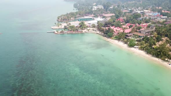 Smog over the sea of Thailand. View of clear water, green hills of the island.