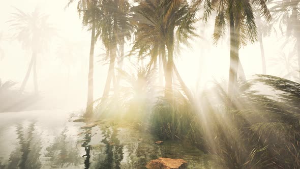 Coconut Palms in Deep Morning Fog