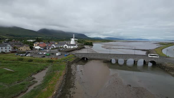 Blennerville  windmill Dingle peninsula Ireland panning drone aerial view