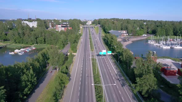 The Aerial View of the Long Bridge Across the Baltic Sea in Helsinki Finland