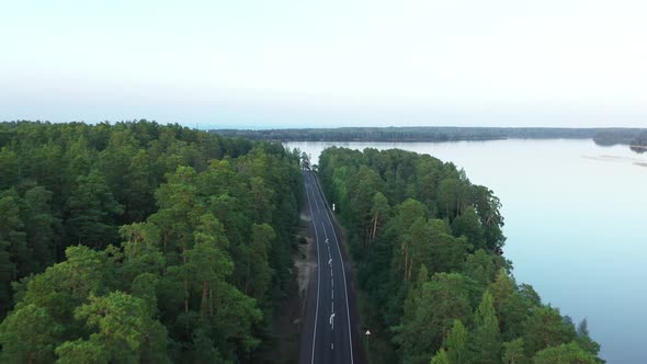 Aerial View From Drone on Asphalt Road at the Forest