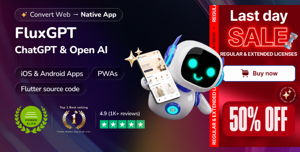 FluxGPT - Powerful ChatGPT, OpenAI Writing Assistant & Image Generator - Flutter Full App