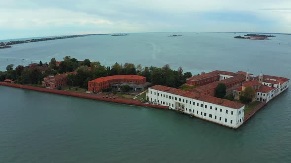 Flying Over Small Venice Islands Located in the Middle of the Venetian Lagoon