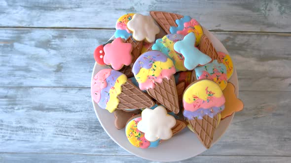 Cookies with Colorful Frosting Top View