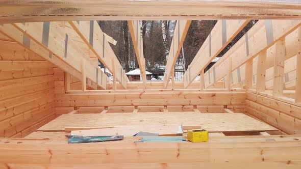 Aerial Shot Wooden Construction of Wooden Roof