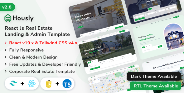 Hously - React Js Real Estate Landing & Admin Dashboard Template (Javascript + Typescript)