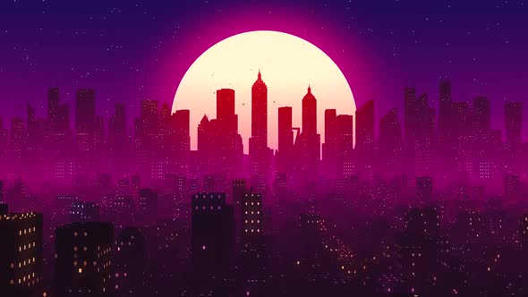 Lo-Fi Synthwave City Skyline VJ Loop