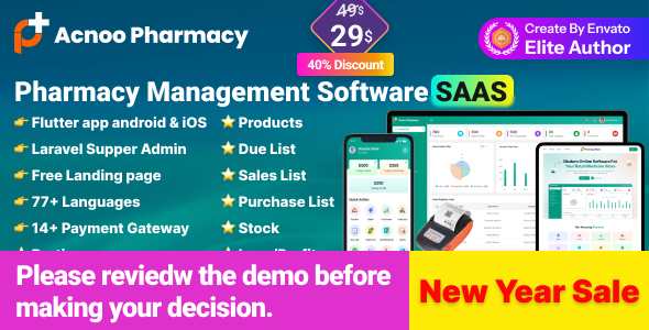 Acnoo Pharmacy - SaaS Pharmacy Management Software & Flutter App with Admin Panel