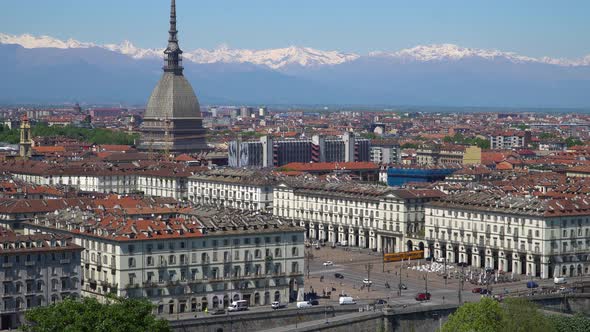 Turin Aerial Skyline Panorama with Mole Antonelliana