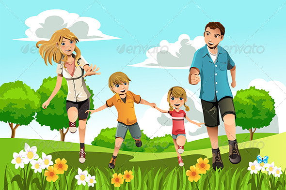 Family Running in Park