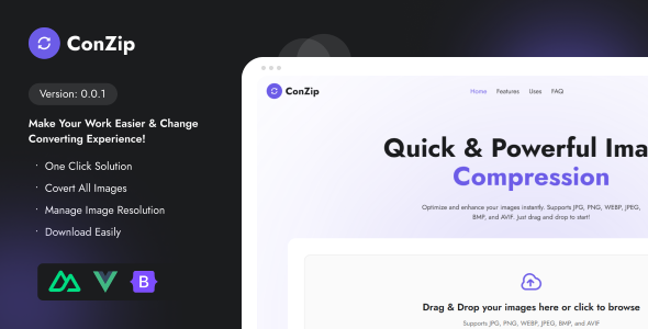 ConZip – Nuxt Js Fast and Easy JPG, PNG, WebP, JPEG Image Compression & Conversion