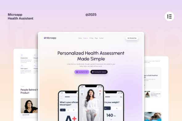 MicroApp - SaaS Mobile App Website Elementor Template Kits