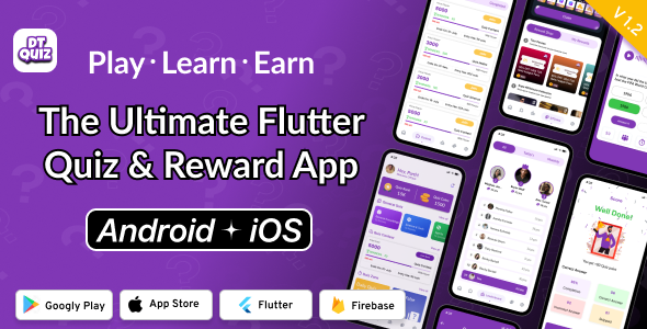 DTQuiz - Flutter Online Quiz & Earn App | Trivia Game with Rewards | Android & iOS | Admin Panel
