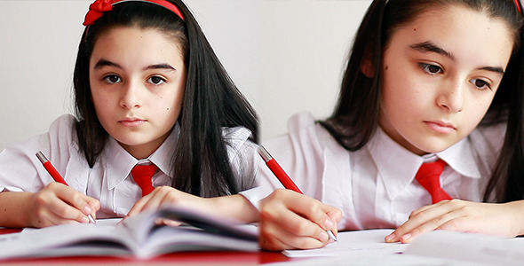 Schoolgirl Studying and Writing 3 Pack