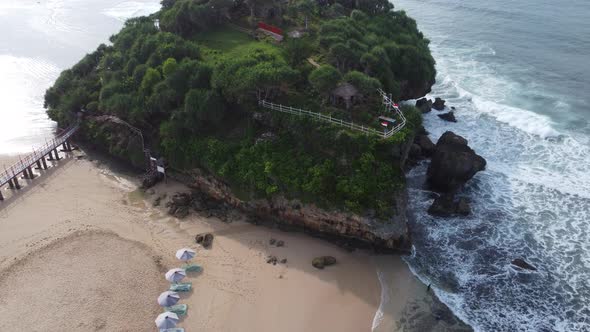 Beautiful tropical beach in Yogyakarta area, Indonesia.Aerial view.