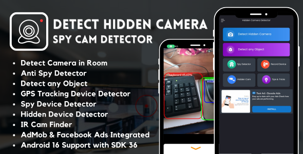 Detect Hidden Camera Spy Cam Detector with AdMob Ads Android