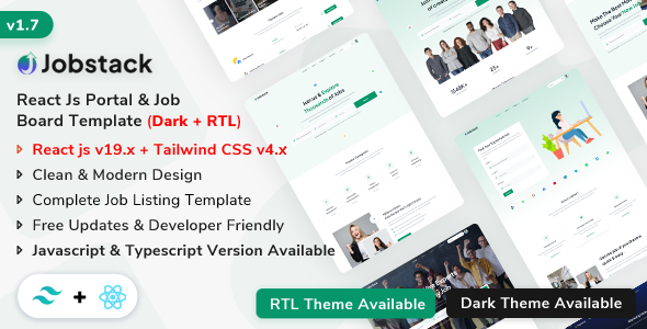 Jobstack - React Js Job Portal & Job Board Template (Javascript + Typescript)