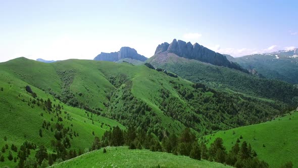 Aerial View Above Mountain Acheshbock In Caucasus