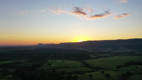 Sunset rural landscape aerial view. Nature scenery