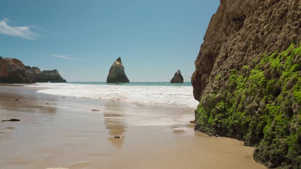 Forward Movement Stabilized on the Sea on the Beach Prainha Near the Stone Wall are Covered with