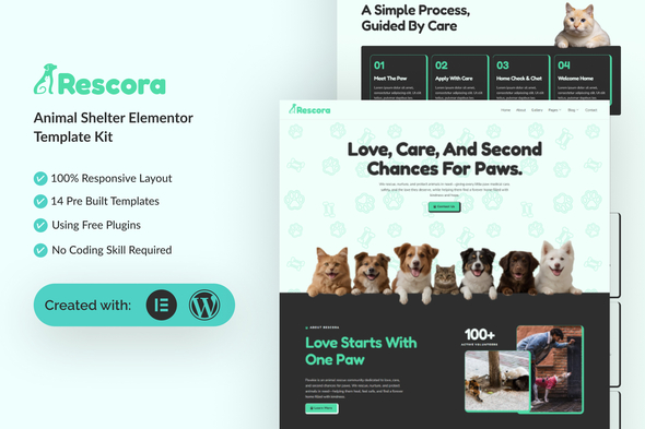 Rescora - Animal Shelter Elementor Template Kit