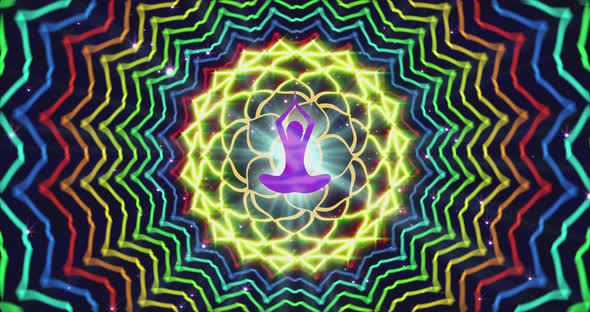 Looped Animation of Enlightenment with Multicolored Energy of Chakra Aura Fields Forming Divergent