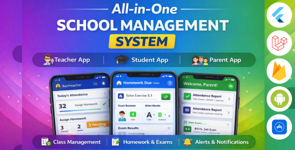 Complete Flutter School Management System – Admin Panel, Student, Teacher & Parent Apps
