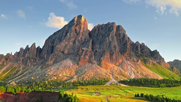 Sunset at Passo delle Erbe in Dolomites, view from above