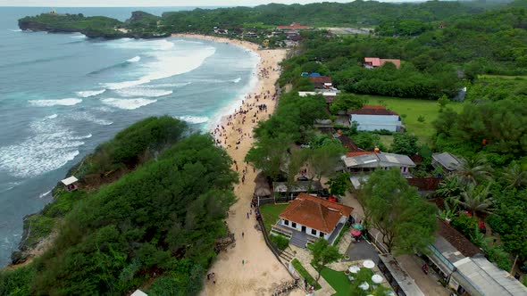 Aerial view of beauty of krakal Gunungkidul beach, Yogyakarta.