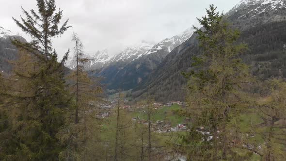 Drone shot of a small town in the austrian alps - Sölden, Austria