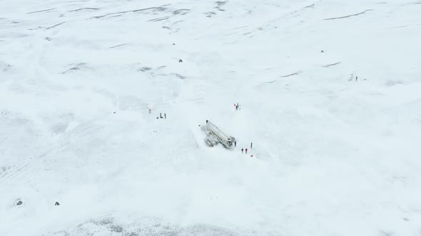 Aerial Drone View of Solheimasandur Dc3 Plane Crash in a Snowy Landscape in Iceland