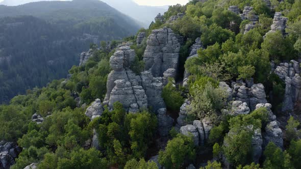 Spectacular Mountain Landscape with Amazing Rock Formations and Green Forests