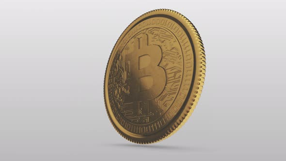 3d Animated Main Coin of Blockchain Technology Gold Bitcoin in the Surface with White Background