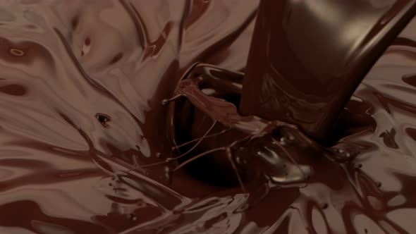 Super Slow Motion Shot of Pouring Melted Chocolate Into Vortex at 1000 Fps