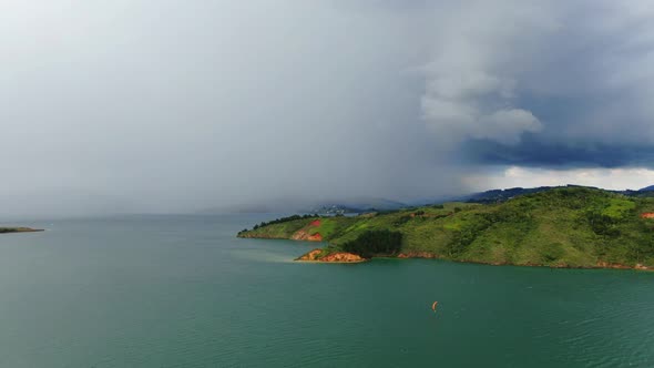 The rain is approaching the lake