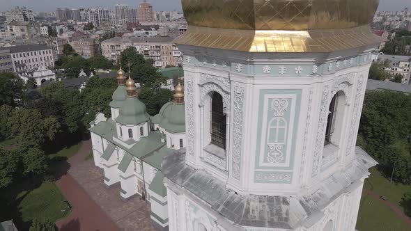 Kyiv. Ukraine: Saint Sophia's Cathedral in Kyiv. Aerial View, Flat, Gray