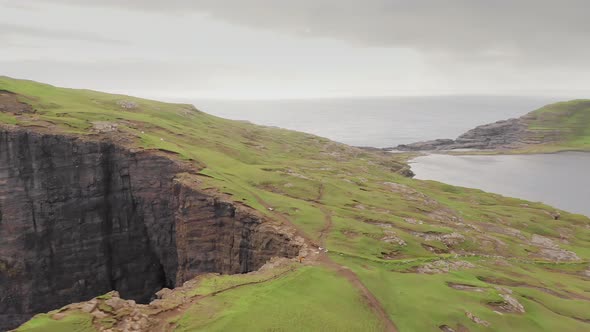 Part of a Series Aerial View of Famous Cliff in Faroe Islands
