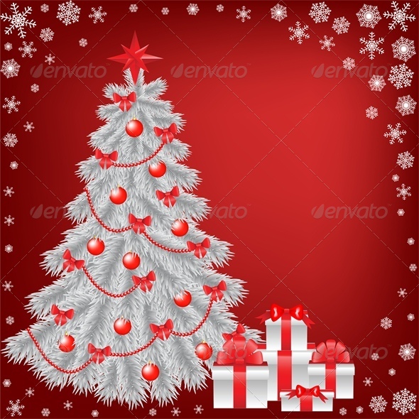 White Christmas Tree with Gift